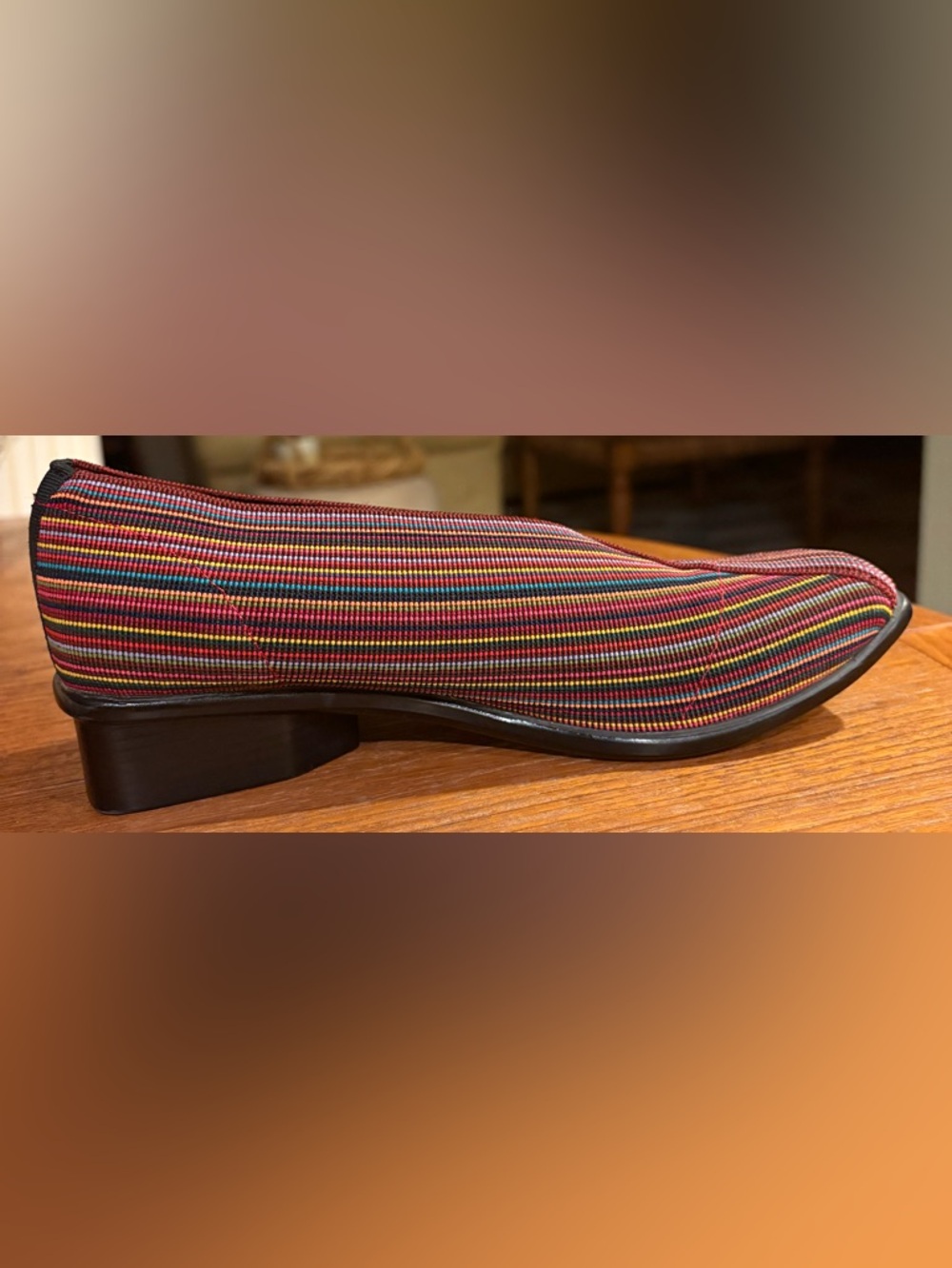 San Miguel Stretchy Slip-On “Mocasin Luna” in Multi-Color Stripe w 1” Heel (7.5) - Picture 3 of 7
